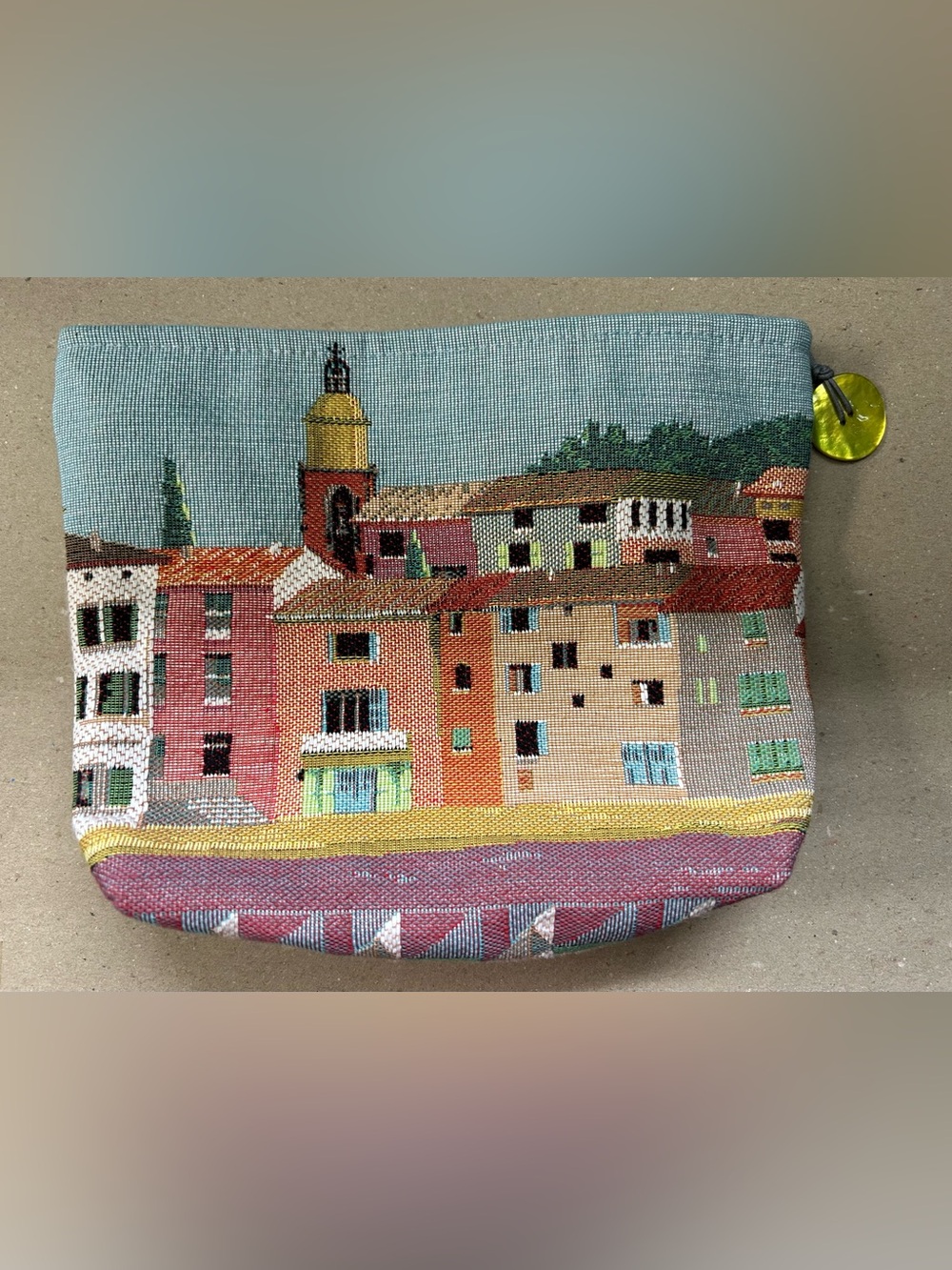 Iosis Paris Multicolor Tapestry Village Zip Pouch Artistic Cotton Bag